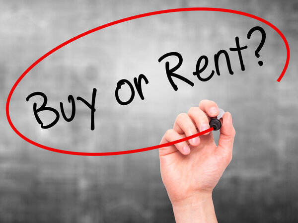 Man Hand writing Buy or Rent? with black marker on visual screen