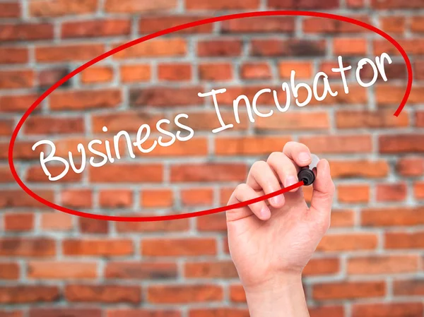 Man Hand schrijven Business Incubator met zwarte marker visuele — Stockfoto