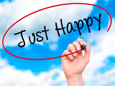 Adam el sadece mutlu siyah kalemi ile görsel ekranda yazma