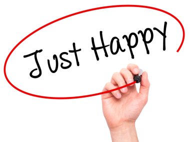 Adam el sadece mutlu siyah kalemi ile görsel ekranda yazma