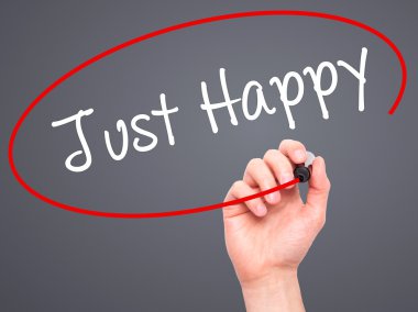 Adam el sadece mutlu siyah kalemi ile görsel ekranda yazma