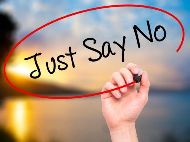 Adam el sadece Say No siyah kalemi ile görsel ekranda yazma.