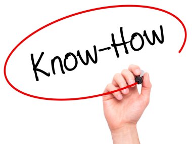 Adam el Know-How ile siyah kalemi görsel ekranda yazma.