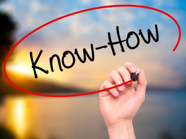 Adam el Know-How ile siyah kalemi görsel ekranda yazma.