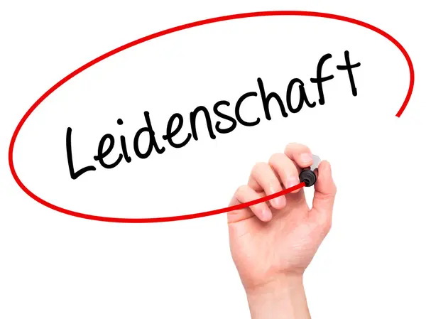 Man Hand writing Leidenschaft (Passion in German)  with black ma — Stock Photo, Image