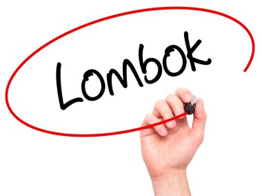 Adam el Lombok siyah kalemi ile görsel ekranda yazma.