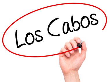 Adam el Los Cabos ile siyah kalemi görsel ekranda yazma.