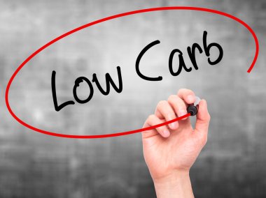 Adam el Düşük Carb siyah kalemi ile görsel ekranda yazma.