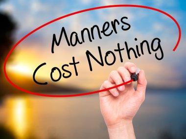 Adam el görgü yazma hiçbir maliyeti yoktur visua üzerinde siyah kalemi ile