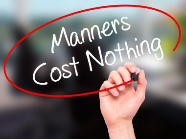 Adam el görgü yazma hiçbir maliyeti yoktur visua üzerinde siyah kalemi ile