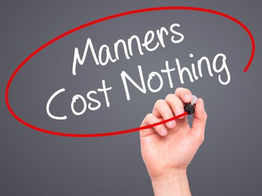 Adam el görgü yazma hiçbir maliyeti yoktur visua üzerinde siyah kalemi ile