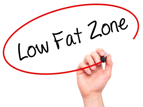 Man Hand writing Low Fat Zone with black marker on visual screen — Stock Photo, Image