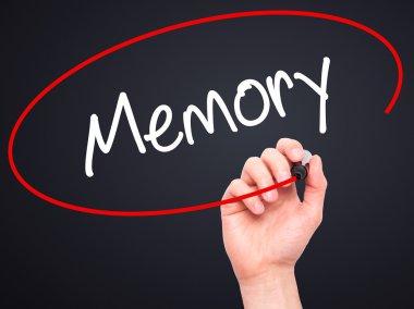 Adam el bellek ile siyah kalemi görsel ekranda yazma.