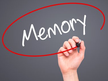 Adam el bellek ile siyah kalemi görsel ekranda yazma.