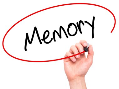 Adam el bellek ile siyah kalemi görsel ekranda yazma.