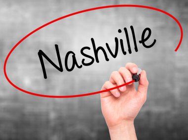 Adam el Nashville siyah kalemi ile görsel ekranda yazma.