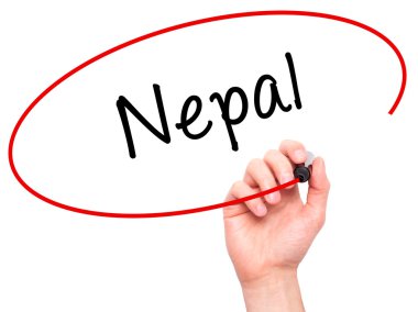 Adam el Nepal siyah kalemi ile görsel ekranda yazma.