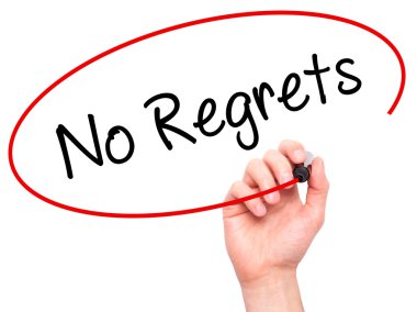 Adam el No Regrets siyah kalemi ile görsel ekranda yazma