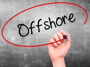 Adam el offshore siyah kalemi ile görsel ekranda yazma.