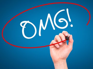 Adam el OMG (Oh My God) ile siyah kalemi görsel scr yazma.