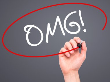 Adam el OMG (Oh My God) ile siyah kalemi görsel scr yazma.