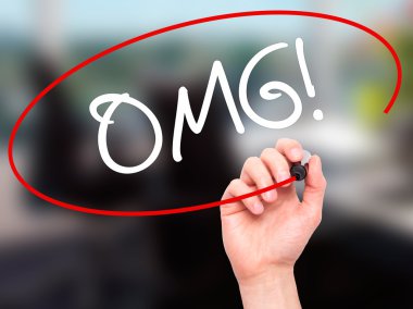 Adam el OMG (Oh My God) ile siyah kalemi görsel scr yazma.