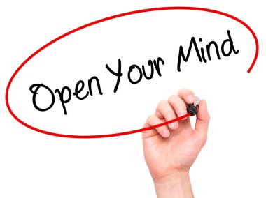 Adam el açık Your Mind ile siyah kalemi görsel scre yazma.