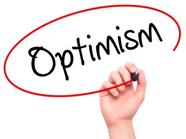 Adam el iyimserlik görsel ekranda siyah kalemi ile yazma