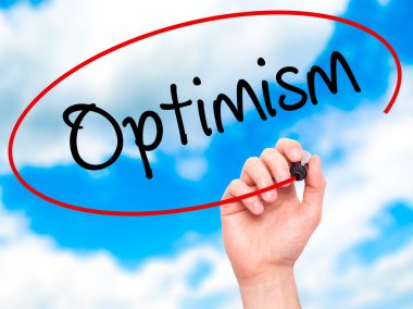 Adam el iyimserlik görsel ekranda siyah kalemi ile yazma