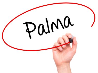 Adam el Palma siyah kalemi ile görsel ekranda yazma.