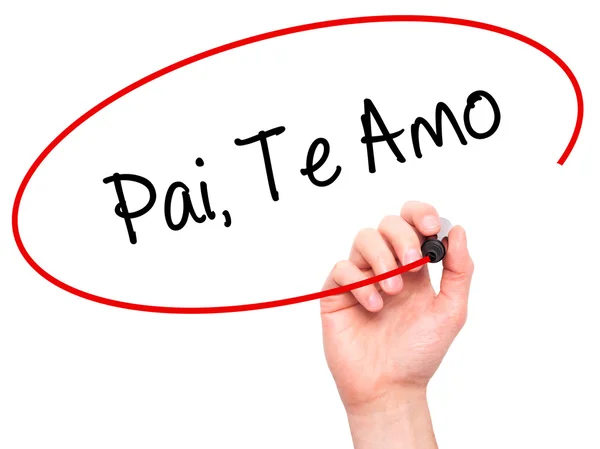 Mann handschriftlich pai, te amo (auf portugiesisch - liebe dich, Papa) Witz — Stockfoto