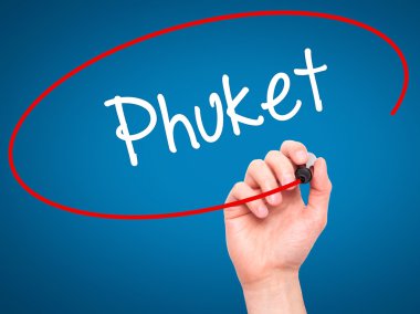 Adam el Phuket ile siyah kalemi görsel ekranda yazma.