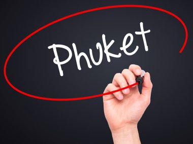 Adam el Phuket ile siyah kalemi görsel ekranda yazma.