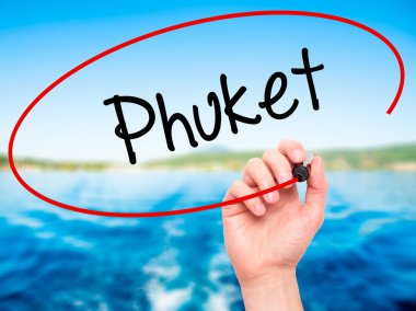 Adam el Phuket ile siyah kalemi görsel ekranda yazma.