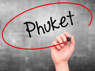 Adam el Phuket ile siyah kalemi görsel ekranda yazma.