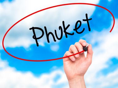 Adam el Phuket ile siyah kalemi görsel ekranda yazma.