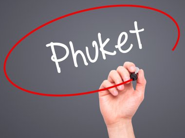 Adam el Phuket ile siyah kalemi görsel ekranda yazma.