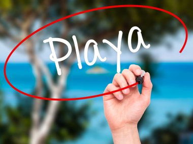 Adam el ile siyah kalemi yazma Playa (Beach İspanyolca) 