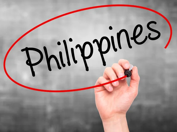 Man Hand writing Philippines with black marker on visual screen — Stock Photo, Image