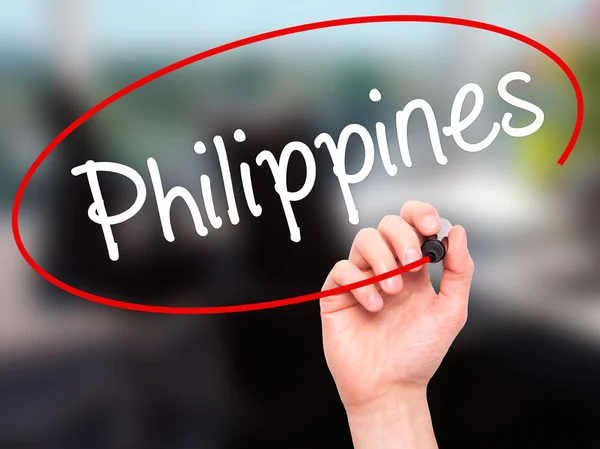 Man Hand writing Philippines with black marker on visual screen — Stock Photo, Image