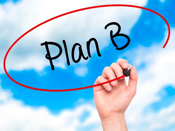 Man Hand writing Plan B with black marker on visual screen — Stock Photo, Image