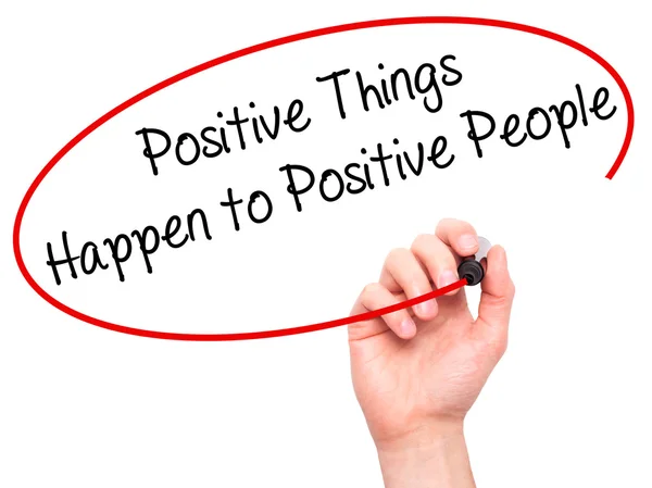 Man Hand skriva positiva saker händer till positiva människor med — Stockfoto