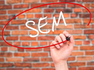 Adam el ile siyah marke SEM (arama motoru pazarlaması) yazma