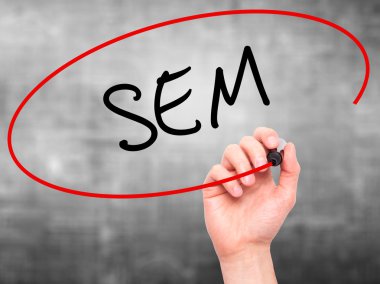 Adam el ile siyah marke SEM (arama motoru pazarlaması) yazma