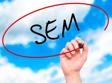 Adam el ile siyah marke SEM (arama motoru pazarlaması) yazma