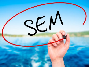 Adam el ile siyah marke SEM (arama motoru pazarlaması) yazma