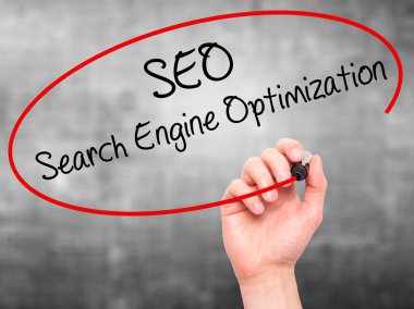 Adam el SEO arama motoru optimizasyonu ile siyah marke yazma