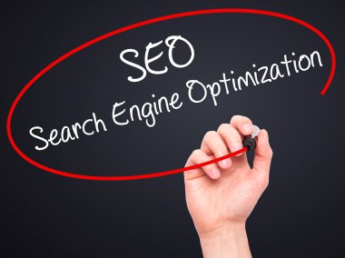 Adam el SEO arama motoru optimizasyonu ile siyah marke yazma