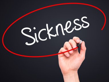 Adam el hastalık ile siyah kalemi görsel ekranda yazma.