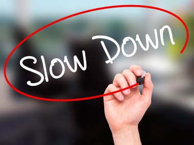 Adam el Slow Down görsel ekranda siyah kalemi ile yazma